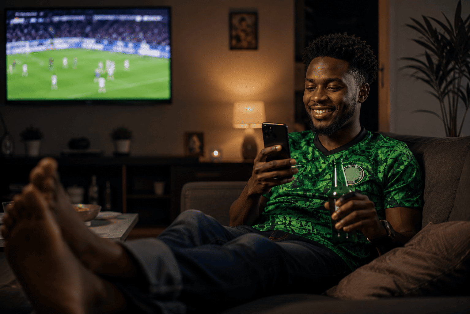 Person relaxing while using phone